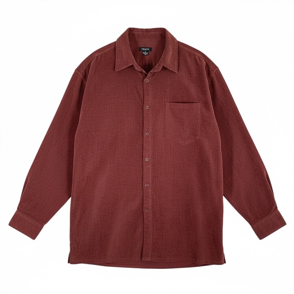 TRUST Mens Corduroy Long Sleeve Button Up Shirt Red Size XXL